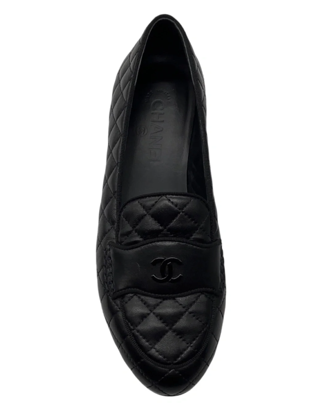 CHANEL BLACK 2018 CC LOGO QUILTED MATELASSE LAMBSKIN LEATHER LOAFERS / FLATS